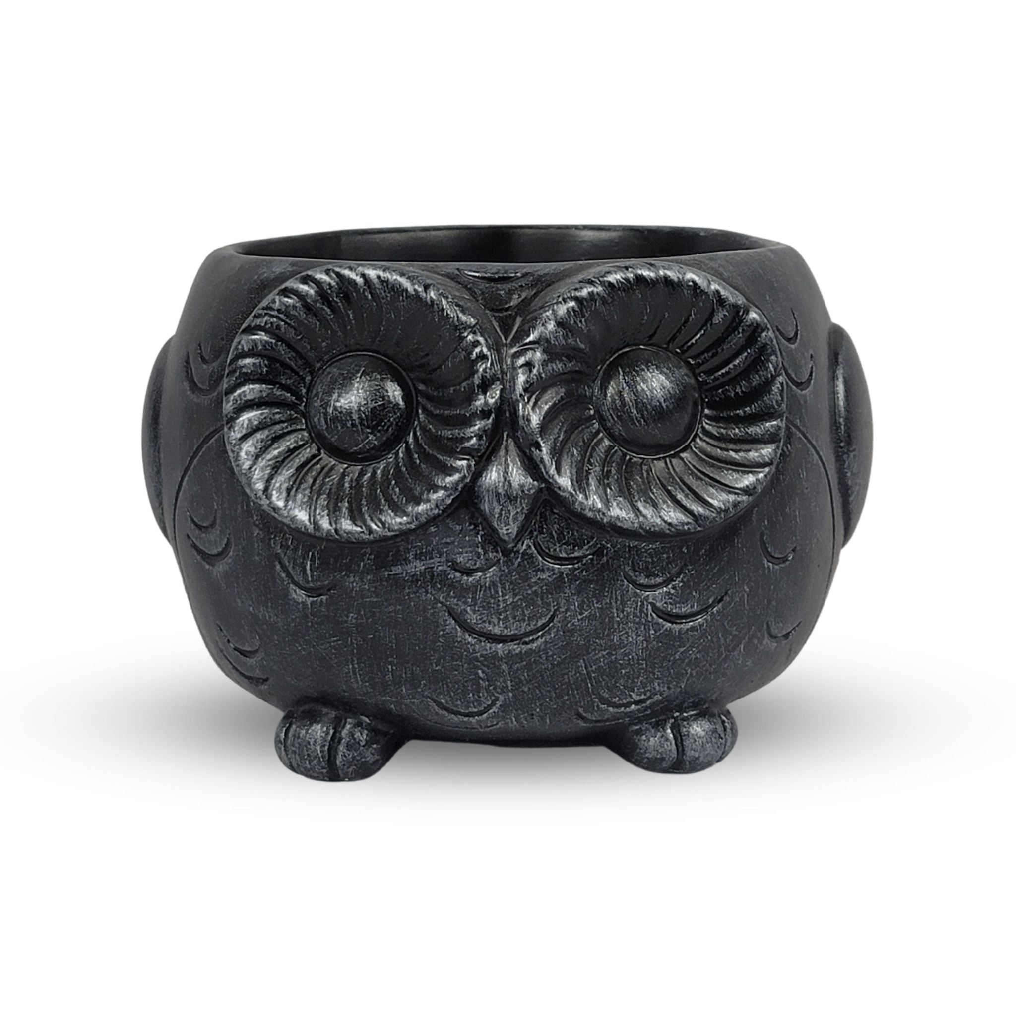 Wise Wings Owl Planter - Black Silver