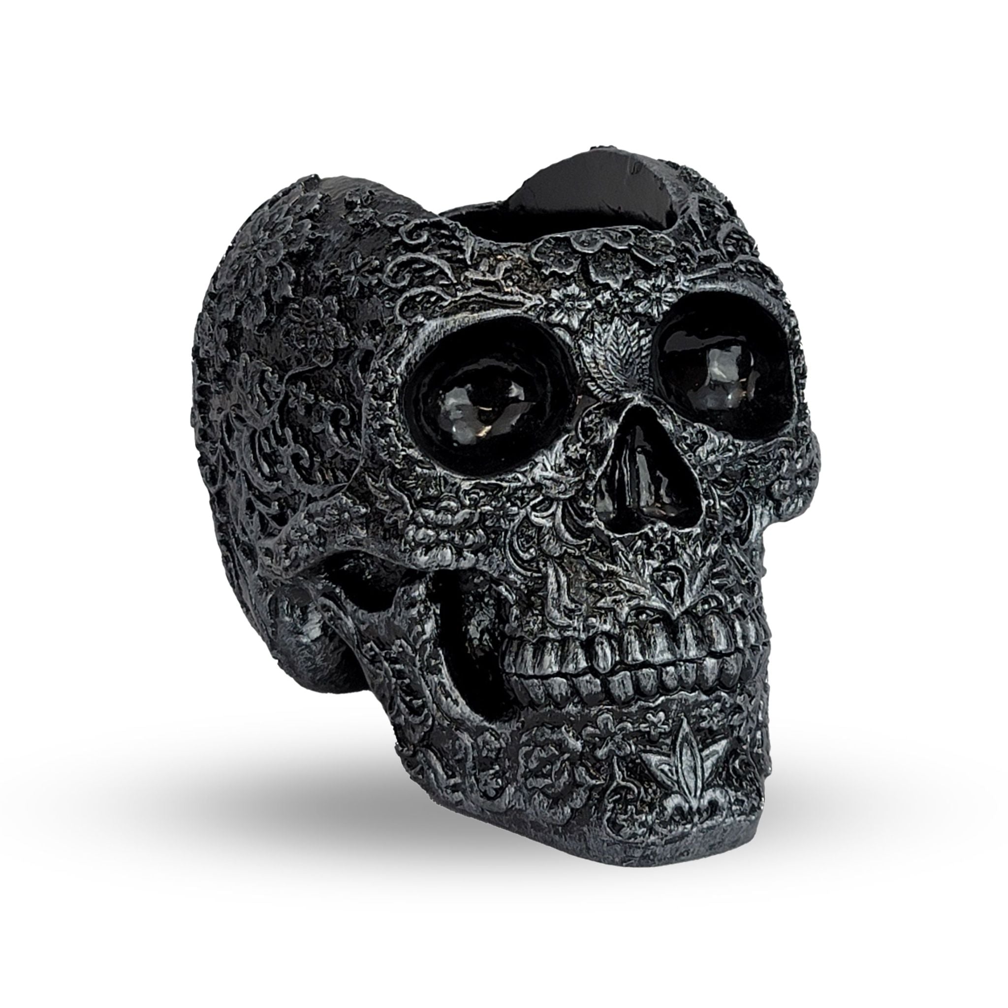 Mohawk Skull Planter - Black-Silver