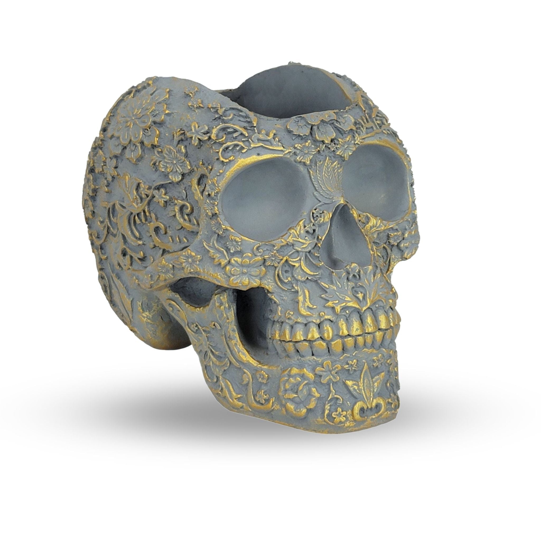 Mohawk Skull Planter - Gray-Gold