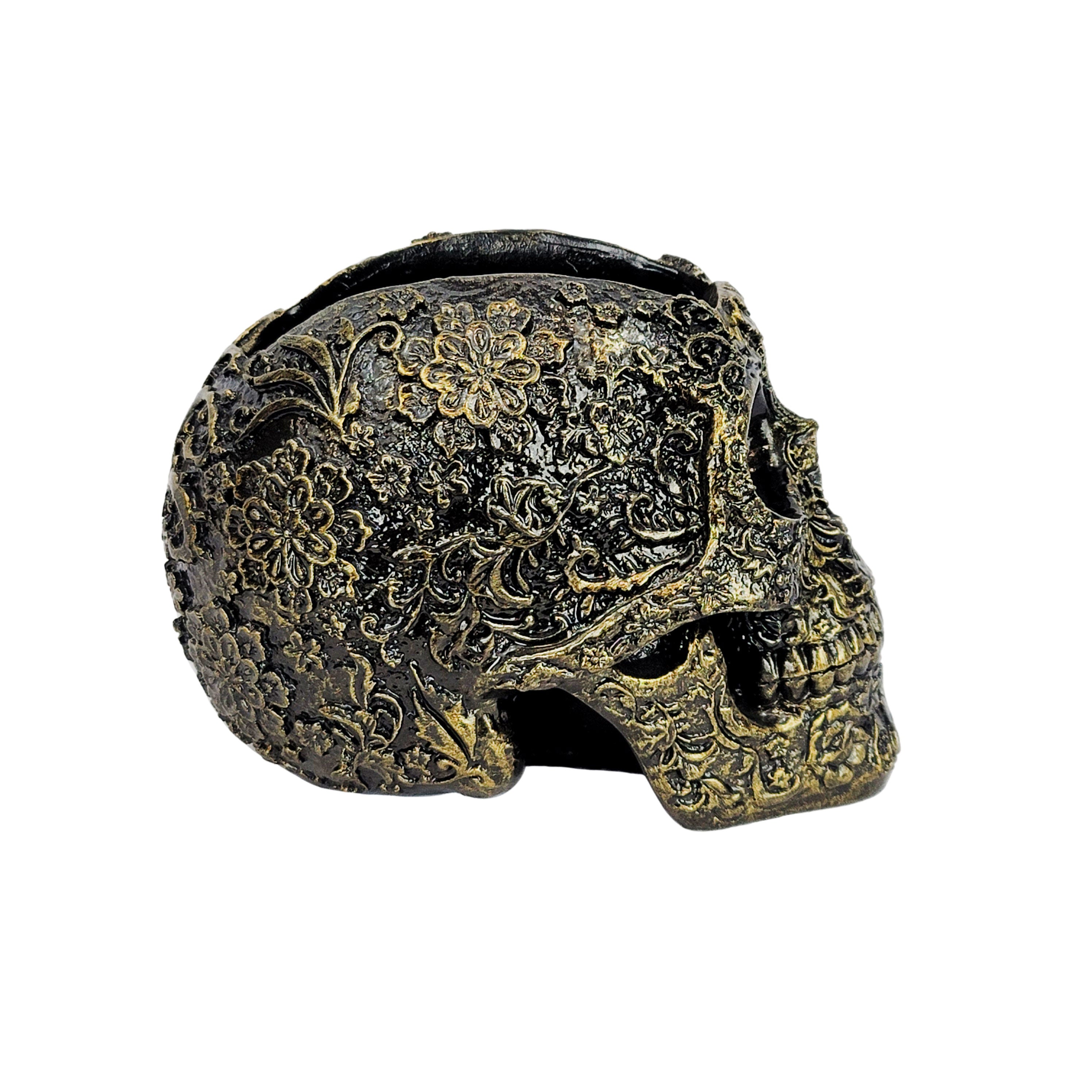 Mohawk Skull Planter - Black-Gold